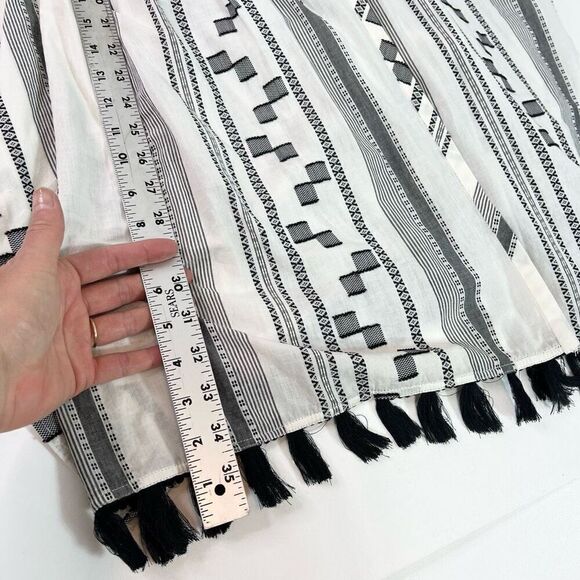 Ann Taylor Loft Cover Up Womens Medium Black White Fringe Drawstrings Tunic NEW - Picture 7 of 9